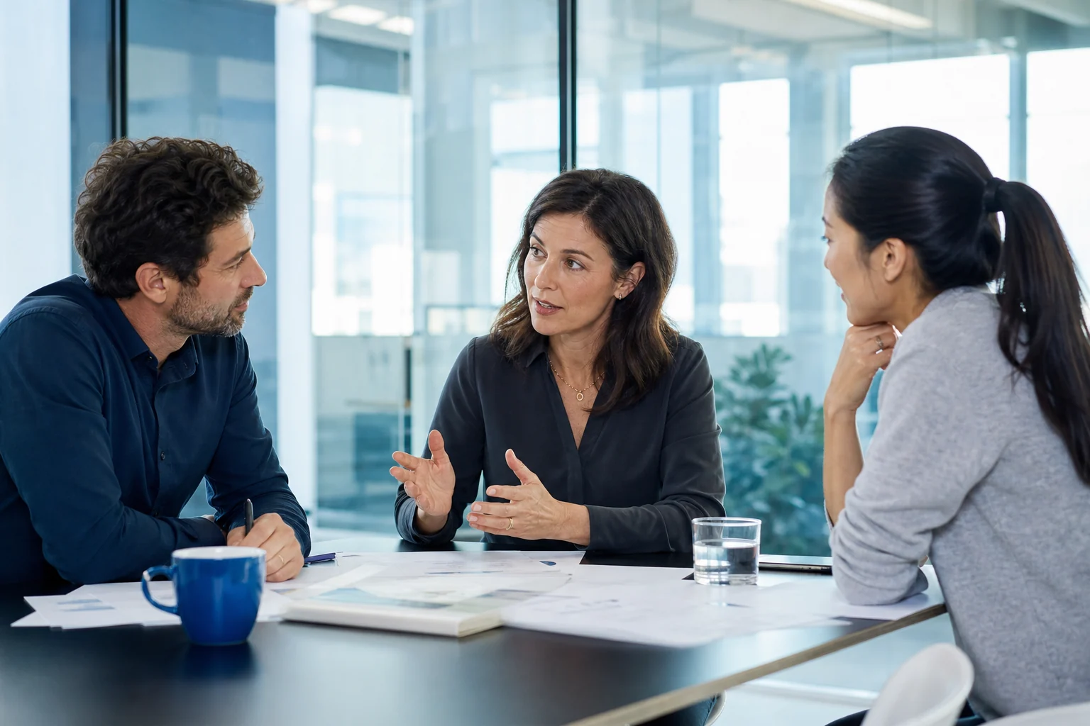 A technical recruiter discussing a project with product and engineering leaders